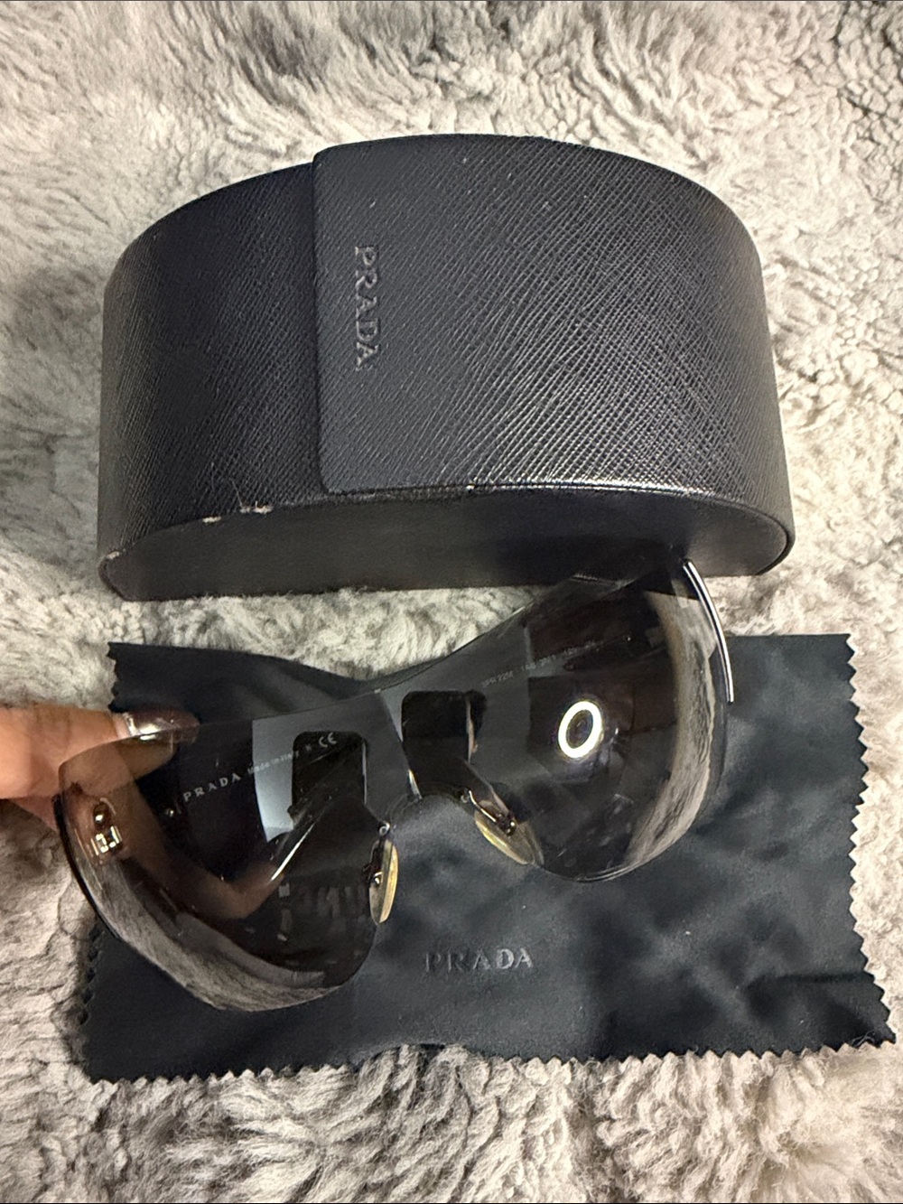 Prada unisex Black/Brown Gradient Shield Sunglasses - Picture 1 of 14